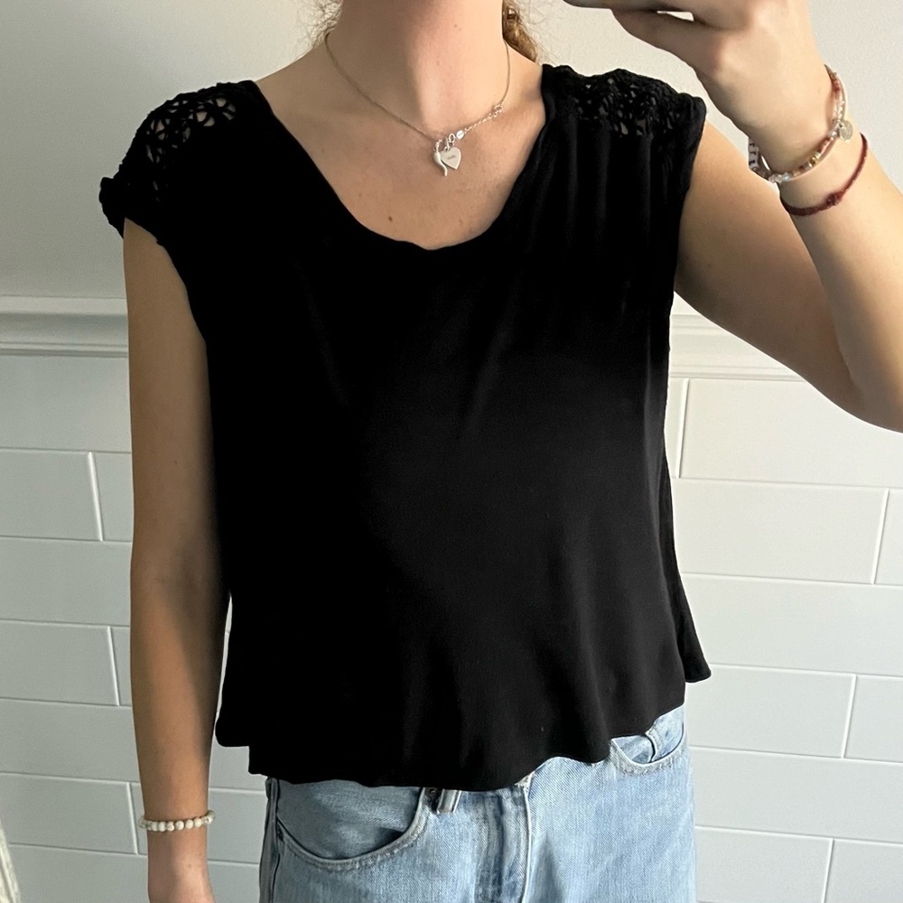 Black, Cotton Short Sleeve Top